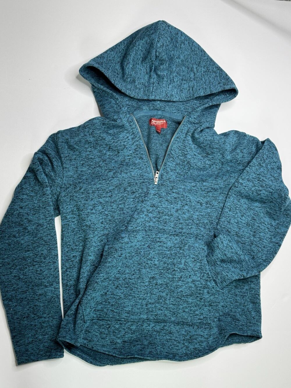Arizona Jean Co Men’s Large Teal Marled Quarter Zip Hooded Pullover Sweater